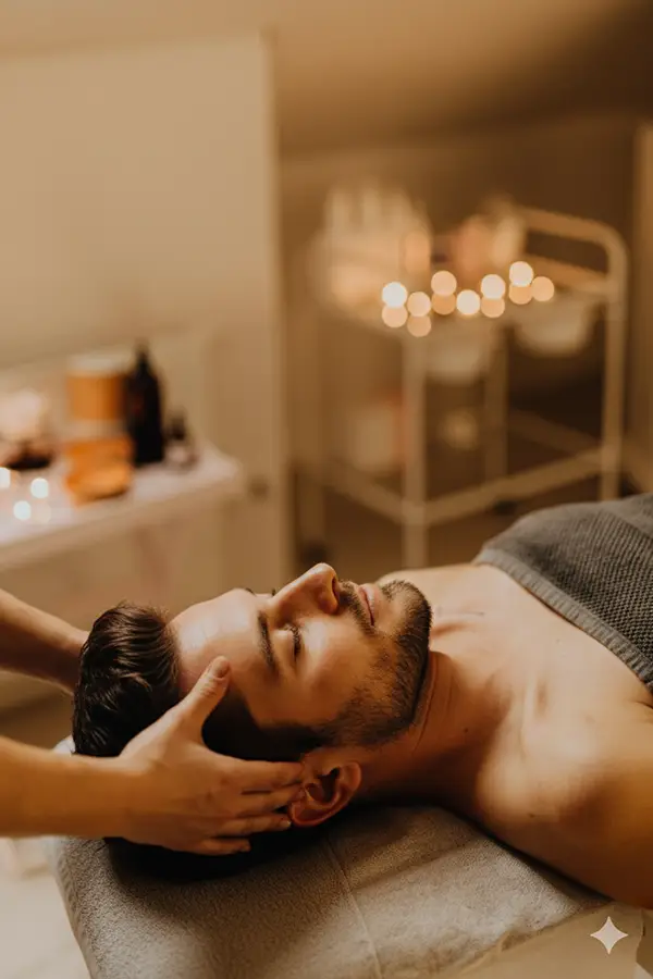 Masaje facial, hombre