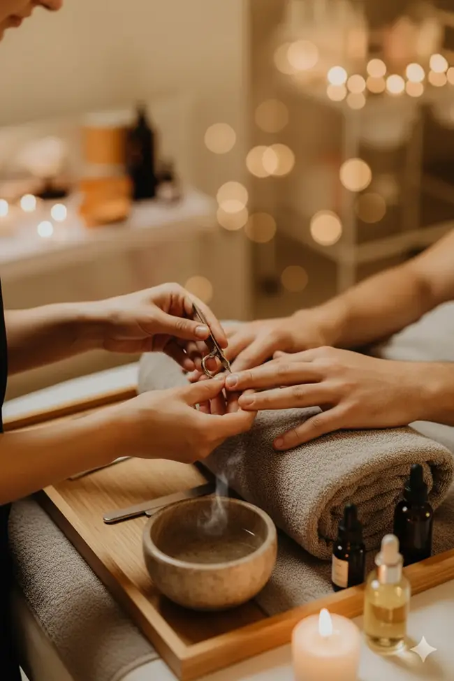 Manicura masculina con ambiente spa